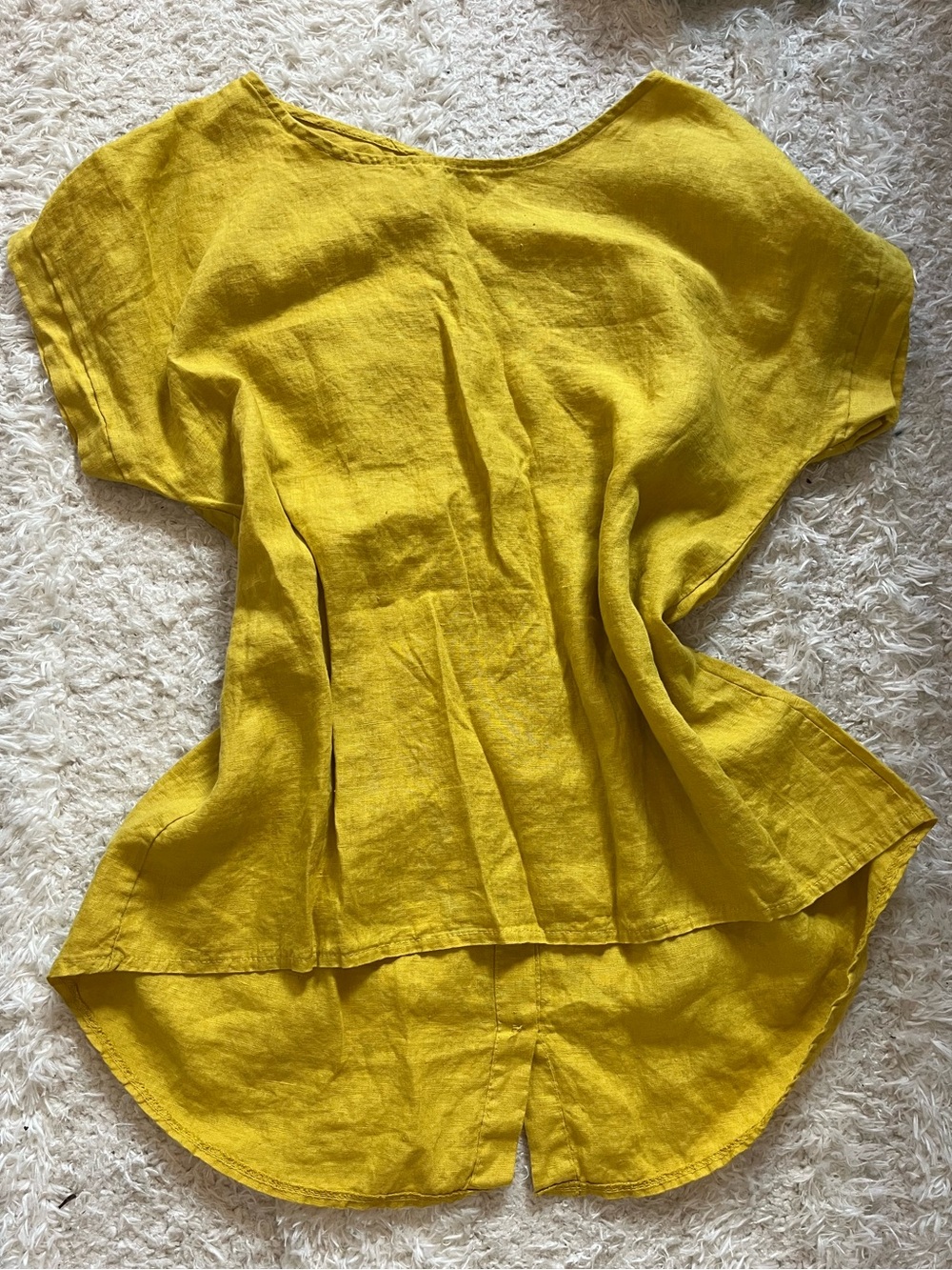 Women's Mustard Yellow Linen Short-Sleeve Top